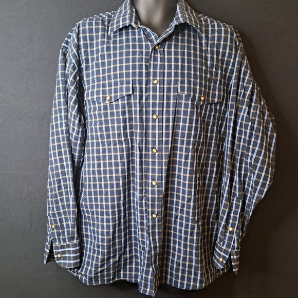 Panhandle Slim Shirt Mens Large Plaid Tattersall Long Sleeve Pearl Snap Western - Picture 2 of 5
